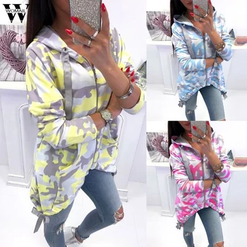 

Womail Women Sweatshirt Hoodie Autumn Camouflage sweatshirt women Zip sportwear overcoat streetwear Fashion sweatshirt Pullover