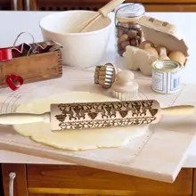 Рождественская Скалка с лазерной гравировкой, рельефная Скалка с рисунком рождественской елки, оленя, скалка для печенья