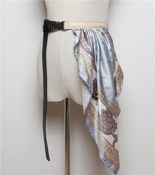 

2019 New Satin Silk Felt Scarf Waist Belt Vintage Flower Printing Fabric Decorated PU Leather Stretch Caestus Shirt Dress Belt