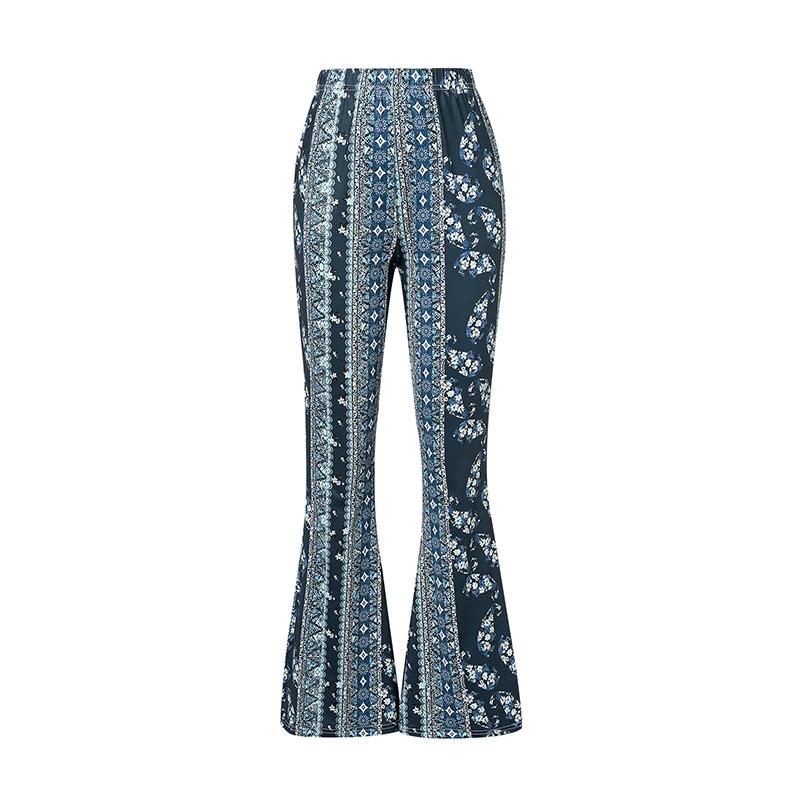 plaid pants Women Pants New Baggy Flared Pants Boho Style Floral Hippie Wide Leg Gypsy Palazzo Casual Trousers Ladies Bell-bottomed Trousers carhartt pants