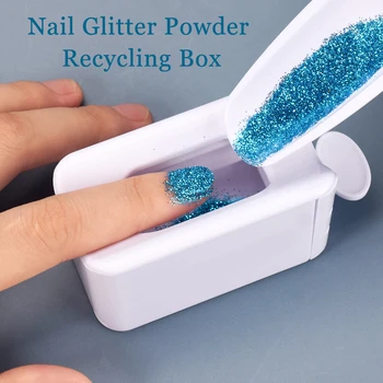 

Portable Dipping Powder Magic Mirror Powder Nail Glitter Powder Recycling Storage Tray White Nail Sequin Glitter Storage Box