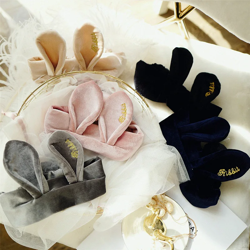 

Super Soft Velvet Embroidery Rabbit Ears Makeup Headbands Pom Ball Face Wash Hairbands Beauty Spa Head Wrap Bands