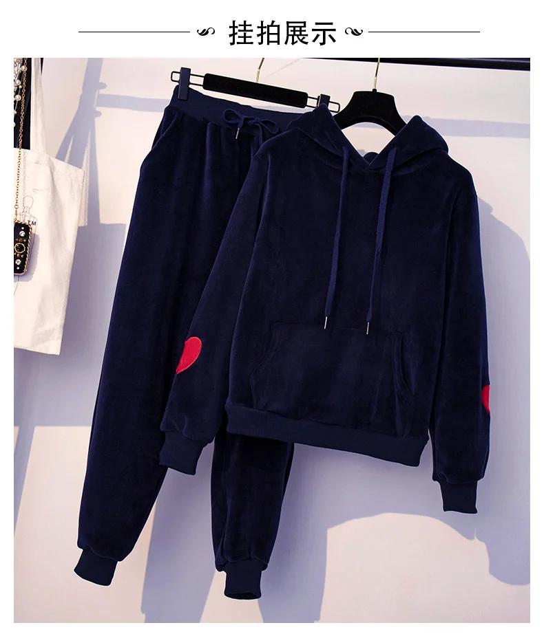 Большой плюс размер XL-5XLTracksuit женский костюм из двух предметов толстовки штаны Одежда Теплый зимний бархатный утепленный спортивный костюм Conjunto