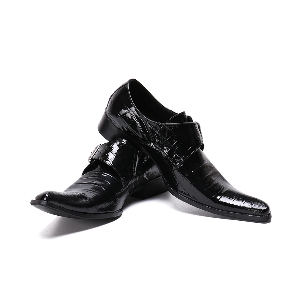 Elegant Men Black Lacquer Leather Pointed Toe Formal Shoes Business Party Dress Shoes Fashion Man Plus Size Slip on Casual