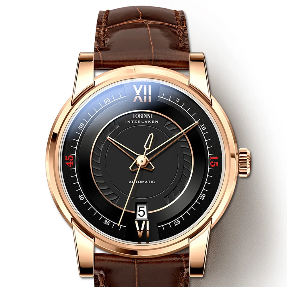 men watch p1 Мужские наручные часы, мужские автоматические часы LOBINNI, мужские роскошные часы, механические наручные часы, швейцарские водонепроницаемые часы с кожаным ремешком - Цвет: men watch p1