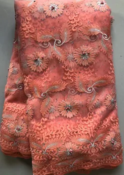 

Newest African Tulle mesh Lace Fabrics With Stones Embroidery Net Lace African French Lace High Quality With Beads FLL4852 peach