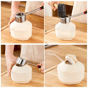 

Stainless Steel Coconut Shell Opener Puncher + Hammer Tools Kitchen Gadget MYDING