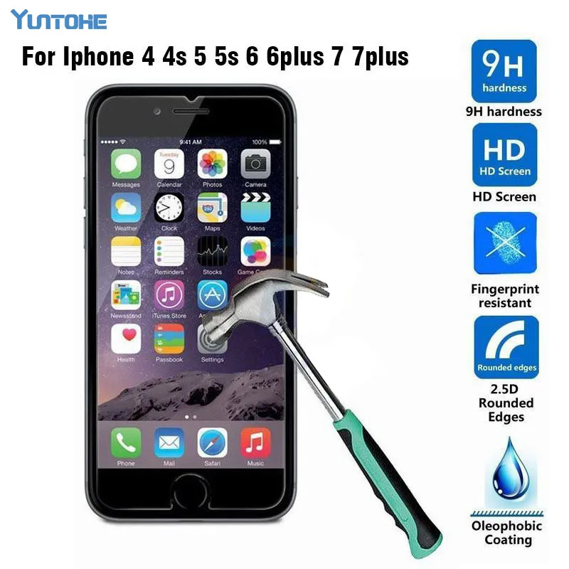 10pcs/lot HD anti-Explosion 2.5D 0.3mm 9H Hardness Premium Tempered Glass screen protector for iphone 7 7plus 6 6s 5S 4S | Мобильные
