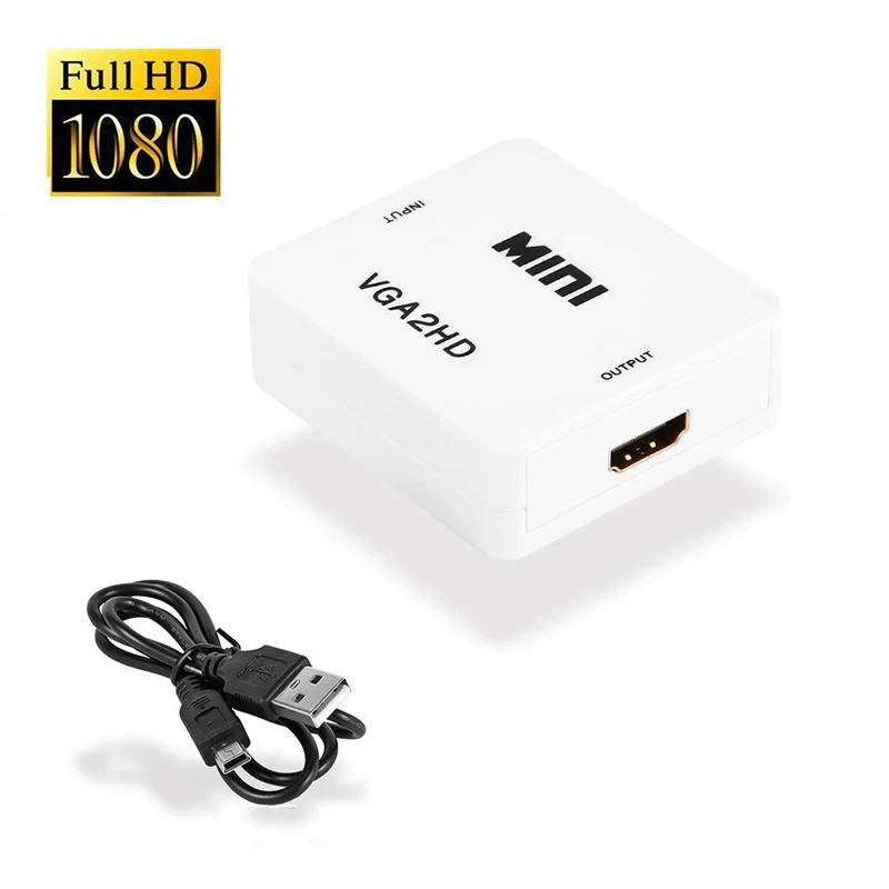 Connettore Convertitore Adattatore Compatibile Vga A Hdmi 1080P Vga2Hd Con Porta Audio Per Pc Portatile Per Videoproiettore Hdtv