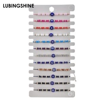 

12pc Bohemian Crystal Woven Rope Chain Bracelet Set Evil Eye Charms Adjustable Strand Bead Bracelet for Women Girls Cuff Jewelry