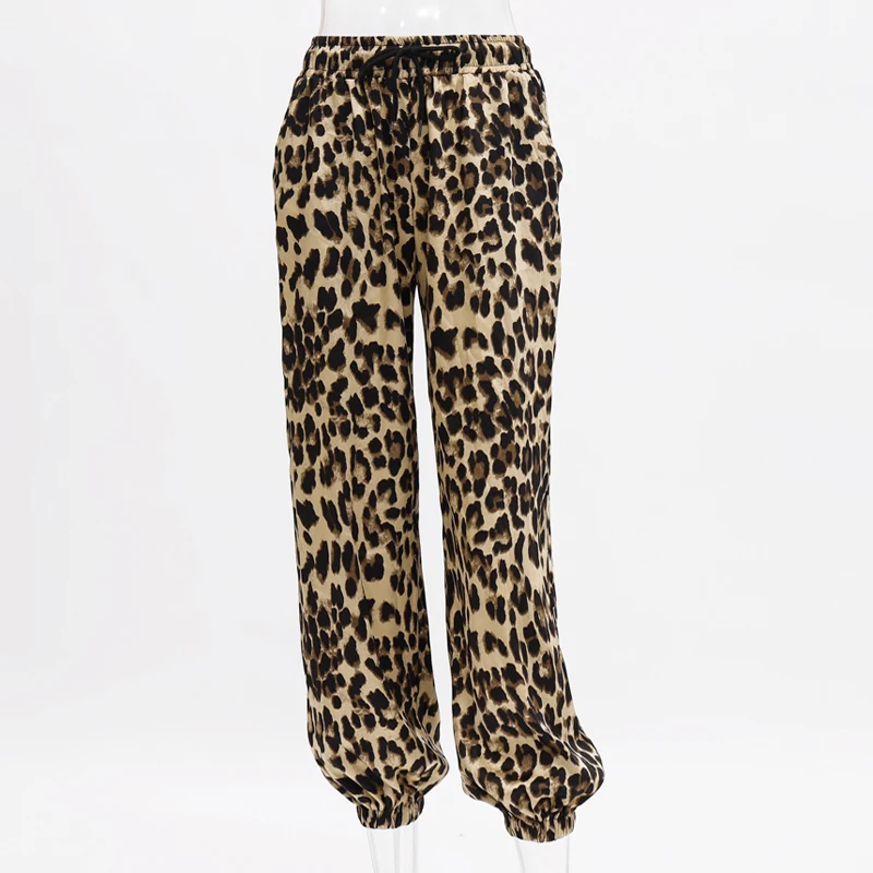 Hugcitar Высокая талия леопардовые шаровары осень зима женские повседневные Модные брюки наряды одежда