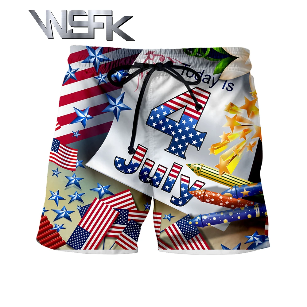 WSFK usa 2019 summer 3D printing july masculino casual comfort men shorts A1026