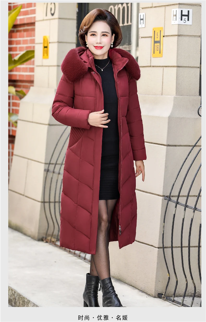 Зимний пуховик для женщин среднего возраста, женские меховые парки, теплое толстое пальто с капюшоном, Женское пальто, большие размеры 4XL, пуховое хлопковое Женское пальто