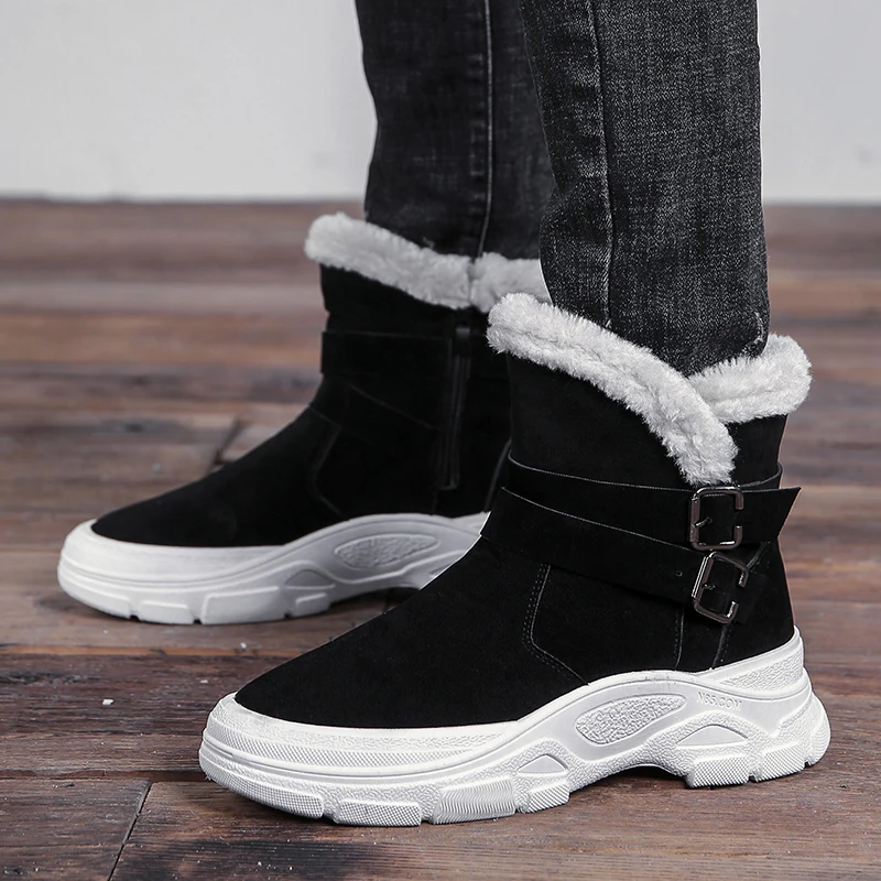 WWKK New Fashion Men Boots High Quality Waterproof Sneakers Ankle Snow Boots Shoes Warm Fur Plush Slip-On Winter Shoes Men