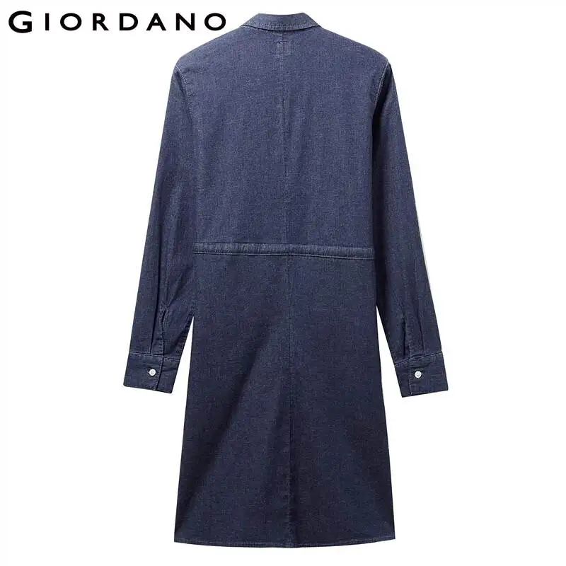 Giordano женское джинсовое платье с бантами и поясом легкое эластичное модное Бандажное платье с длинным рукавом 05469140