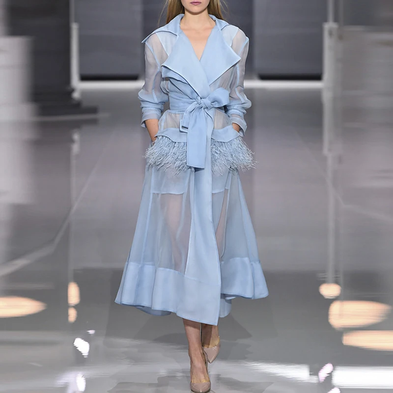 New Runway Summer Lace Up Windbreaker Dress Women Long Sleeve Feather Pockets Sexy Party Mid Dresses Female Elegant Clothes 2020 Dresses Aliexpress