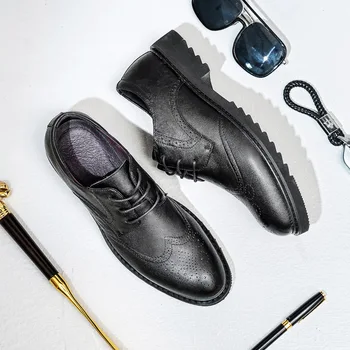

Brogue Mens Formal Shoes Genuine Leather Business Black Dress Shoes for Men Classic Office Shoes Men Elegant Lace Up Oxfords
