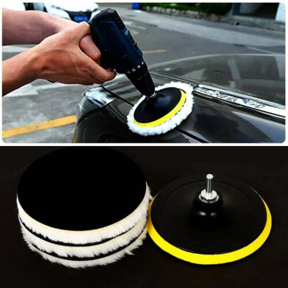 5pcs Wool Polishing Pads Plate Handle Kit Cleaning Vehicles Woodworking Furniture Glass Surfaces Polisher Tools