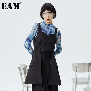 

[EAM] Women Loose Fit Black Brief Removable Split Joint Vest New V-collar Sleeveless Fashion Tide Spring Summer 2020 1S978