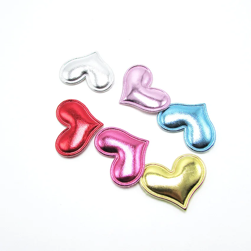 

60pcs Shiny PU Patches Padded Felt Love Heart Shape Fabric Garment Appliques For Decoration DIY Craft Supplies
