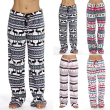 Рождественская Пижама для сна, женские штаны с широкими штанинами, Повседневная Пижама палаццо, штаны с завязками, Pantalons femme noel