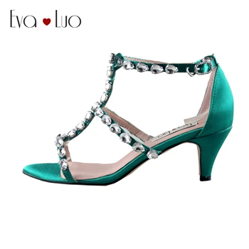 

CHS1056 Custom Handmade Green Crystal Shoes With Matching Bag Set Strappy Dress Sandal Block Hee high Heel Women Wedding Shoes