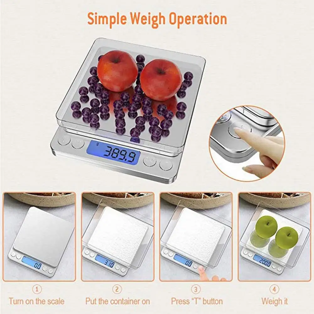 Digital Kitchen Scale Multifunction Rechargeable Food Scale with LCD Display High Accuracy Portable Food Scale
