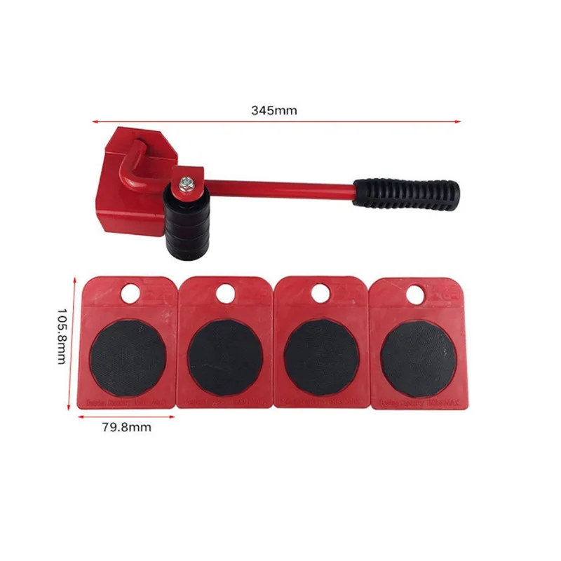 5Pcs Furniture Lifter Sliders Kit Profession Heavy Furniture Roller Move Tool Set Wheel Bar Mover Device Up for 100Kg/220Lbs-4