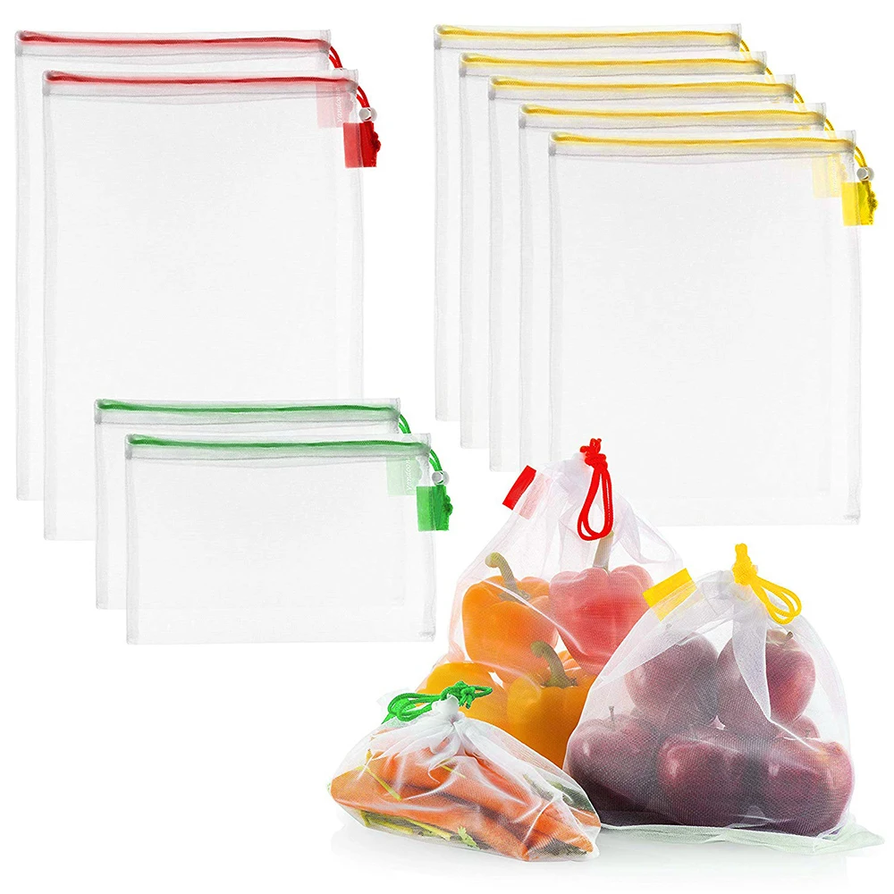

15pcs Reusable Mesh Produce Bags Washable Eco Friendly Bag for Storage Fruit Vegetable Polyester Reusable Mesh Produce Bags