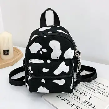 

Comfortable Cow Print Backpack Women Canvas Shoulder Schoolbag Leisure Chic Fashionable Teenage Girl Mini Bagpacks