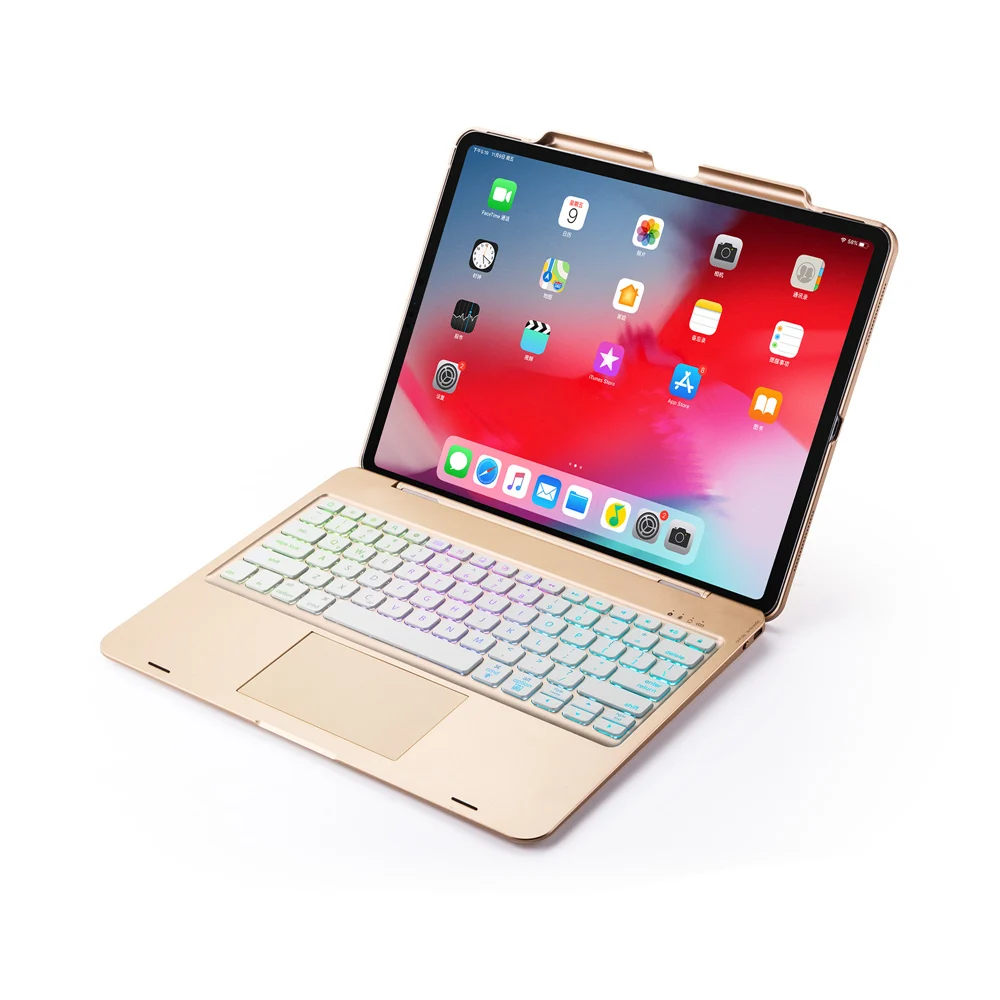 Для iPad Pro 12,9 Беспроводная подсветка Bluetooth русский/испанский/иврит трекпад для клавиатуры чехол крышка Встроенный карандаш держатель
