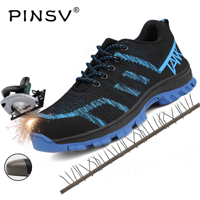 PINSV/размер 35-48, комфортная обувь унисекс, мужские рабочие ботинки, безопасная обувь со стальным носком, Мужская Уличная рабочая обувь, сетчатые защитные ботинки
