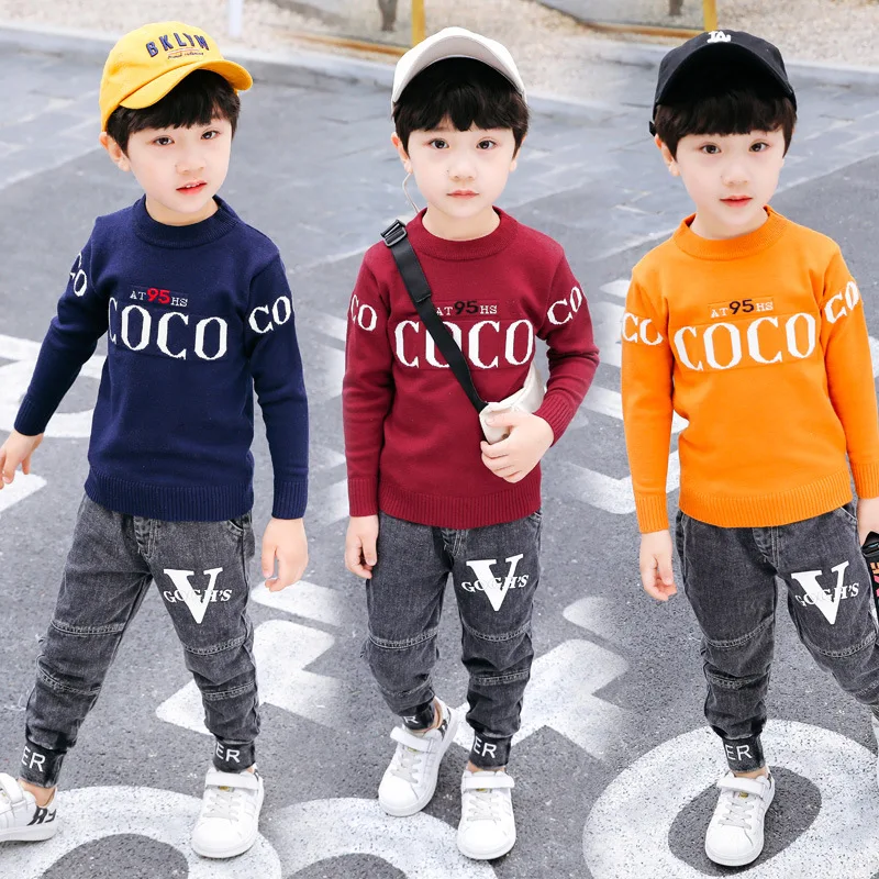 

2019 Late Autumn Children Baby English Lettered COCO Solid Color Sweater One-Piece Sweater Childrenswear