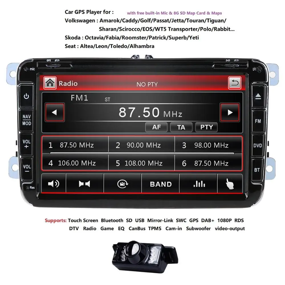 Clearance Hizpo 8inch 2din Multimedial VW Car DVD Player GPS Navigation for GOLF 6 new polo New Bora JETTA PASSAT B6 SKODA GPS Map SWC Cam 3