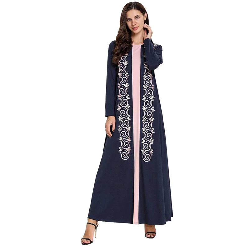 dark blue dress Дубай абайя Кафтан Марокко арабский мусульманское платье Турция Кафтан турецкие платья Хиджаб халат Musulmane Longue Arab Vestidos Compridos - Цвет: dark blue dress