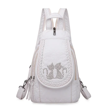 

2020Embroidery Leather Backpacks For Girls Travel Bagpack Ladies Sac A Dos Femme Women Leather Backpacks High Quality New