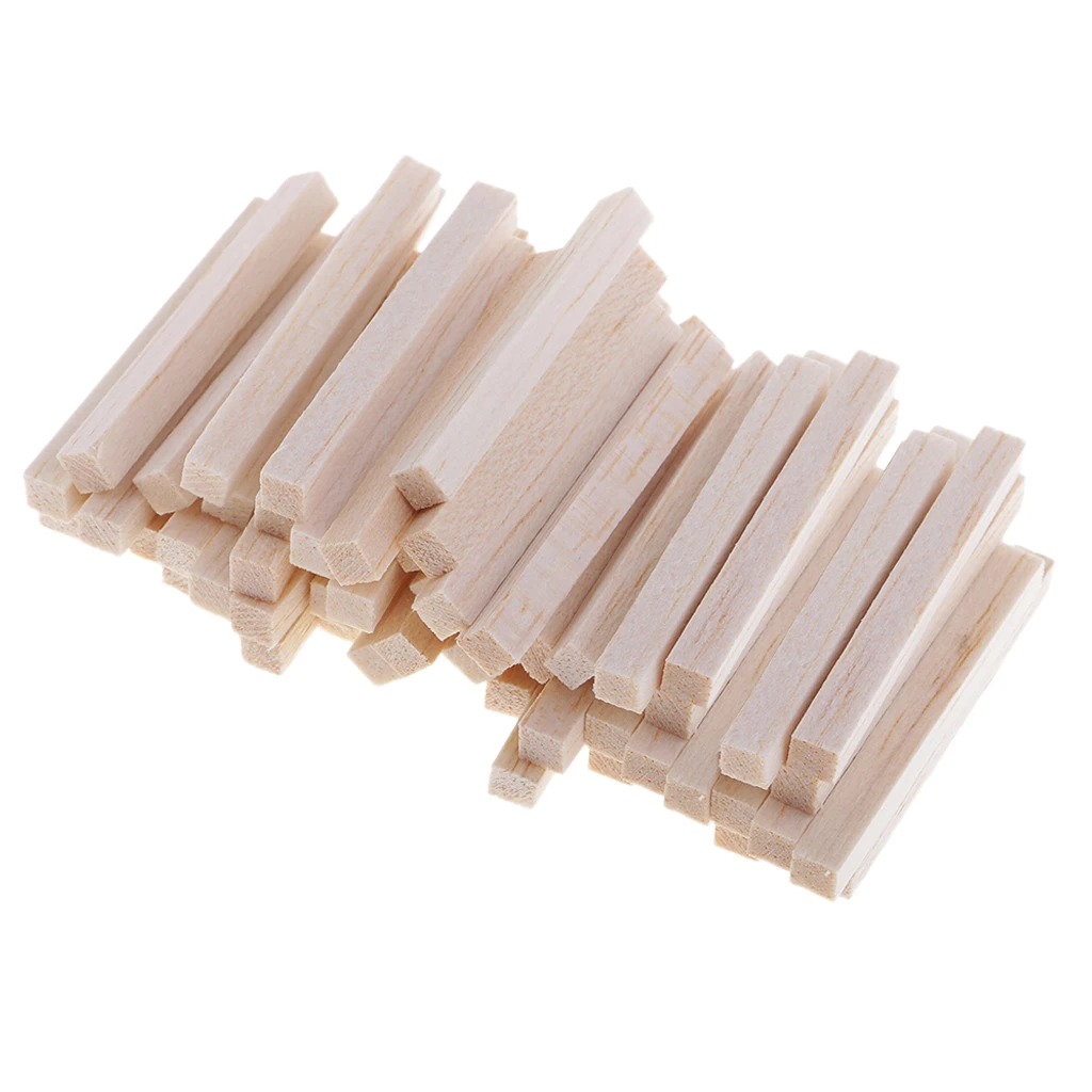 60Piece Balsa Wood Blocks Rods 5x5x50mm For DIY Woodcraft Modeling Supplies