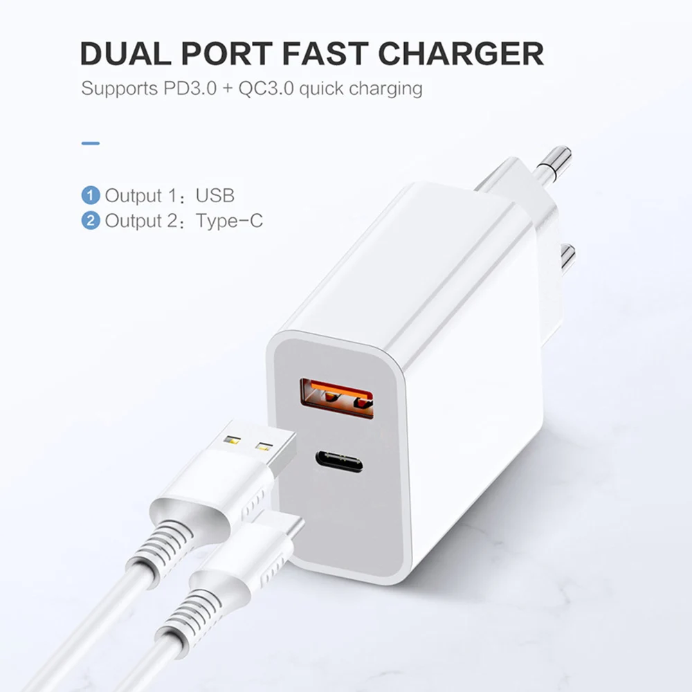 65 watt car charger 18W PD QC3.0 Fast Charging Type C Quick Charge 3.0 US Adapter Dual USB Charger For iPhone 13 12 11 Pro Max Mini SE XS XR 8 iPad usb c 30w