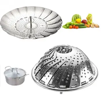 

Stainless Steel Folding Dish Steam Food Cooker Steamer Basket Mesh Vegetable Cookware Steamer Expandable Pannen Kitchen Tool