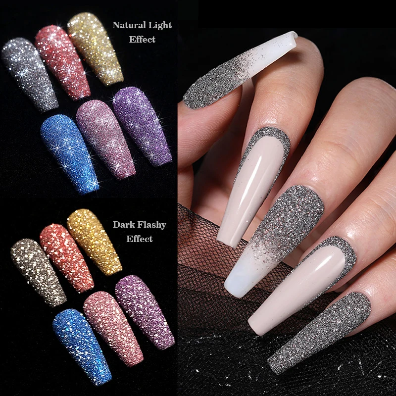 Gold Sliver Nail Crystals Reflective Powder Rainbow Glitter Shiny Pigment Iridescent Glass Micro Drill Nails Art Decoration