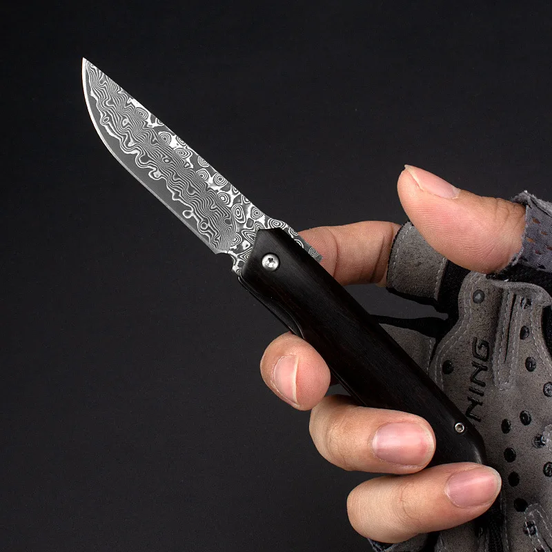 

Damascus Steel Folding Knife Wood Handle EDC Pocket Camping Survival Hunting Knives Utility High Hardness Outdoor Tools