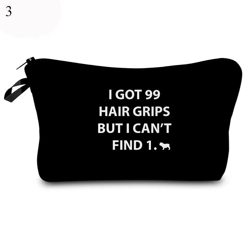 Cosmetic Bag Waterproof Printing Black Letters Toilet Bag Ladies Women Makeup Bag Canvas Custom Style for Travel