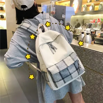 

New ladies large-capacity Harajuku vintage sense girl plaid backpack students cute canvas schoolbag women backpack trend simple