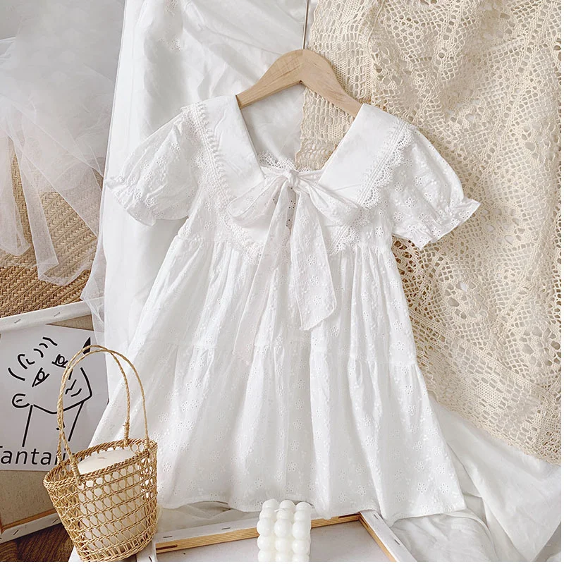 Summer Dresses Girls Fashion White Dress Kids Lace Floral Dresses Cotton Dress Children Clothing Lace Floral