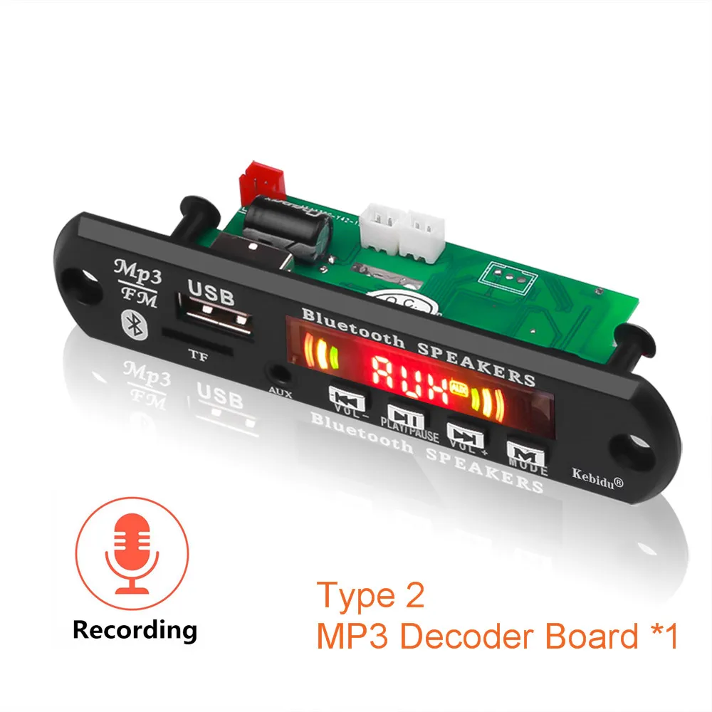 KEBIDU MP3-плеер беспроводной Bluetooth MP3 декодер доска с функцией записи DIY оболочки Поддержка USB/SD/FM аудио модуль - Цвет: Black