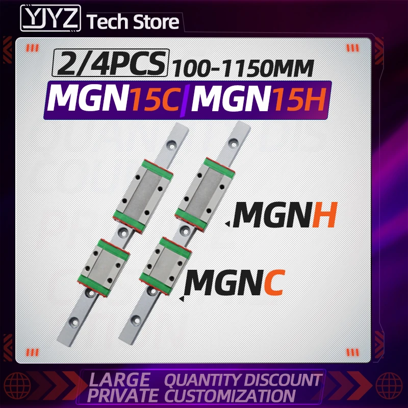 MGN15 15mm Mini Rail Guide 100-1000mm+2pc MGN15C Block Slider Kit for 3D Printer 
