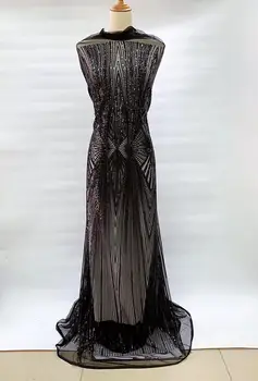 

High quality black sequins French tulle lace fabric, high quality tulle lace wedding fabric 5 yards FD-112