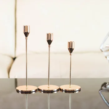 

Simple Gold Metal Plated Taper Candle Holders Set of 3 Wedding Dinning Creative Romantic Table Wrought Iron Candlestick