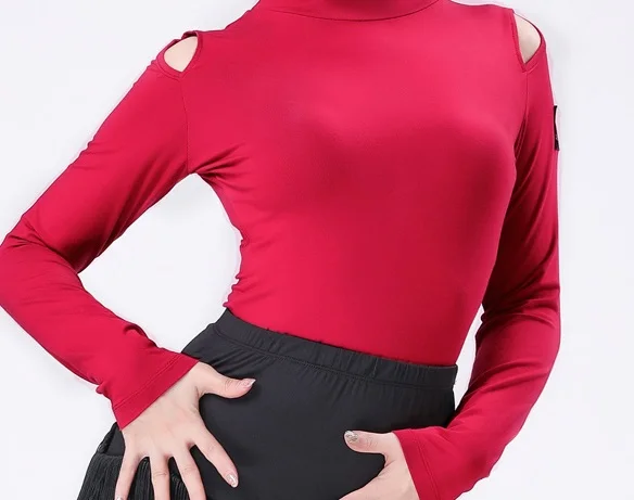 Long sleeve Топ для латинских танцев Женские Модальные Открытые Рубашки на плечо Сальса Танго ча Румба Самба танцевальная одежда женская тренировочная одежда DNV11897 - Цвет: Long sleeve