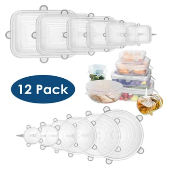 

12pcs Round Square Silicone Food Cover Stretch Lids Universal Food Wrap Cover Food Fresh Keeping Caps Kitchen Gadgets